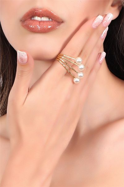 LABALABA Women's Gold Color Plated Pearl Detailed Design Ring