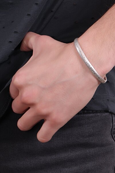 LABALABA Erkek Antik Gümüş Kaplama Ayarlanabilir Baskılı Bohem Bileklik