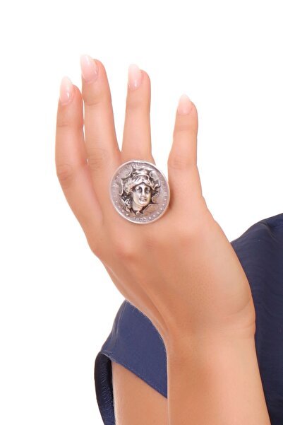LABALABA Kadın Antik Gümüş Kaplama Ayarlanabilr Afrodit Madalyon Yüzük