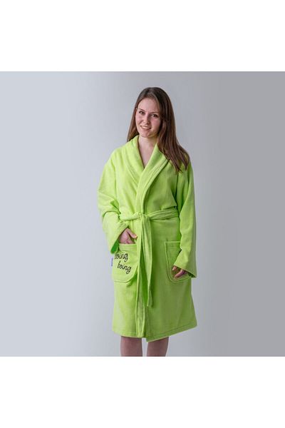 Milk & Moo Samt-Bademantel für Damen – Frettchen-Frosch-Design
