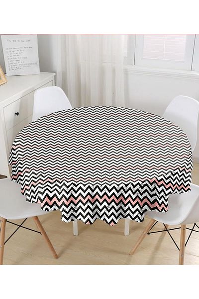 Realhomes Față de masă rotundă modernă cu model în zig-zag, geometrică, colorată, cu podea de marmură, diametru 140 cm