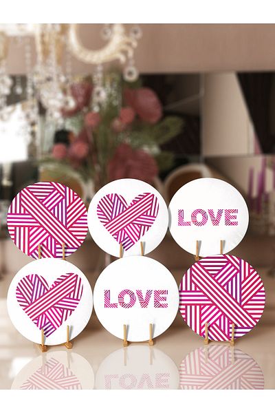 Realhomes Farfurie cu design special cu tematică Happy, 6 bucăți, colorată neon și pat de loc