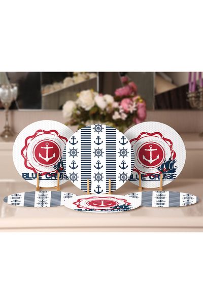 Realhomes Σουπλά και σουβέρ 6 τεμαχίων Navy Blue Anchor Pattern Motif