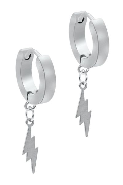 LABALABA Men's Silver Color Dangle Steel Earrings with Lightning Bolt Object