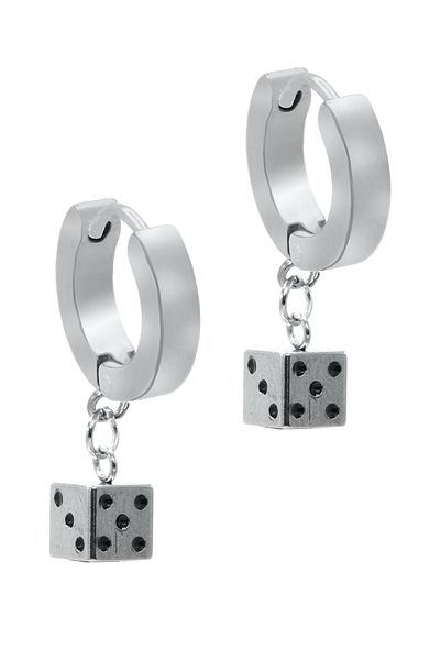 LABALABA Men's Silver Color Dangle Steel Earrings with Dice Objects