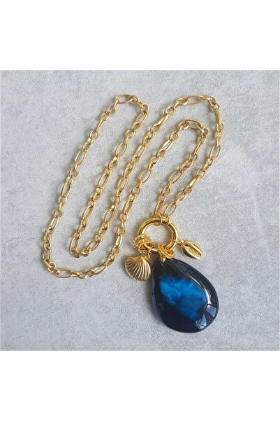 TONSTYLE Ts001079 - Doğal Akik Taşı D.taş P.çelik El Işi/tasarım Kadın Kolye ...