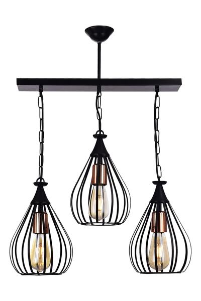 ÖZBAK AVİZE Kafes 3'lü Modern Sıralı Sarkıt Salon Avizesi Siyah