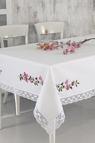 ÖDEL HOME مفرش طاولة مطرز بالدانتيل مقاس 140x240 سم