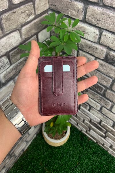 GUARD Claret Red Leather Vertical Crazy Card Holder