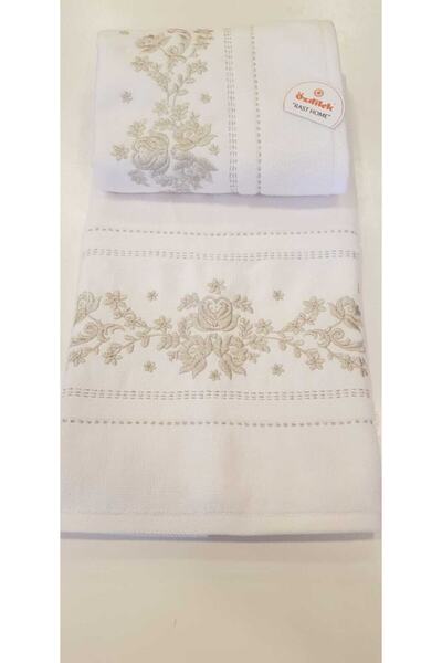 Özdilek Seda Dowry Embroidered Towel (Silver Patterned - Set of 2)