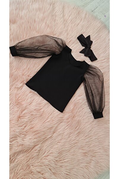 NA ADDESIGN Κοριτσίστικη μαύρη μπλούζα με τούλι μανίκια