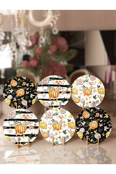 Realhomes 6'lı Siyah Beyaz Zemin Kabak Desenli Supla & Servis Altlığı