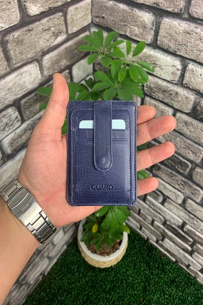 GUARD Crazy Vertical Dark Blue Leather Card Holder