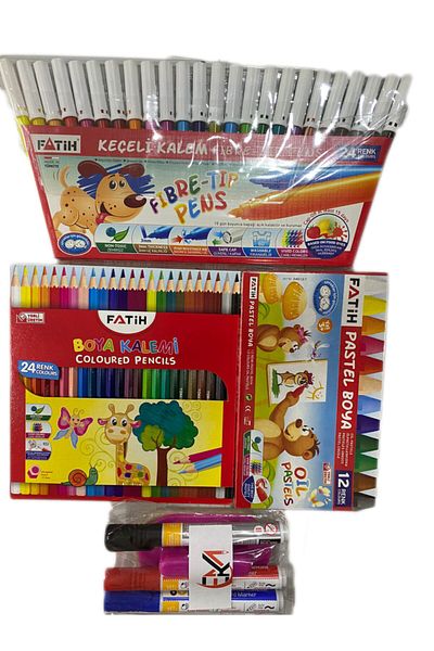 Fatih School Painting Set 3 Pieces - With Wooden Eraser and Pen Gift