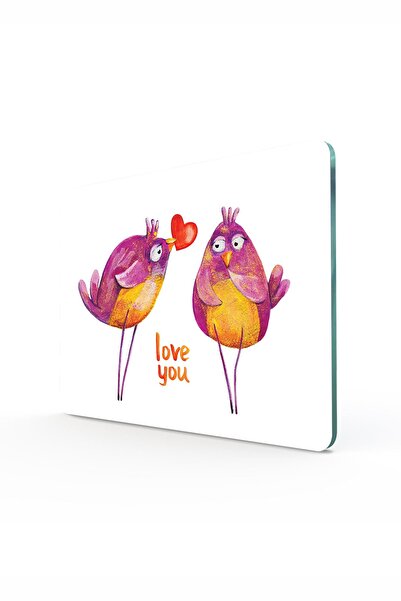 Decovetro Cam Kesme Tahtası Ve Sunum Tablası | Love You Bird Desenli | 30cm X...