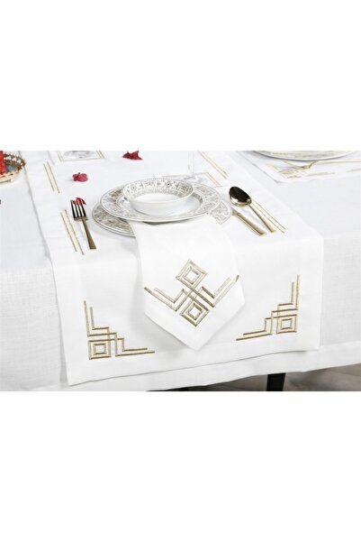 caka home design رنر فاليري فاليري بتأثير الكتان المطرز (ذهبي لامع)