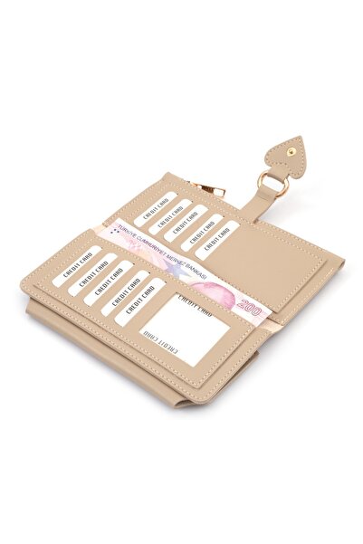 Womancraft Accesoriu portofel pentru femei, gri, cu cataramă din piele moale și compartiment multiplu, cu compartiment pentru telefon