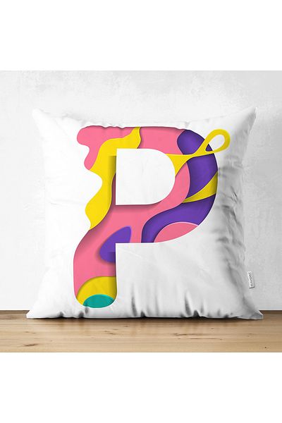Realhomes Fundal alb cu două fețe Litera P colorată Design special Husă de pernă modernă din piele întoarsă