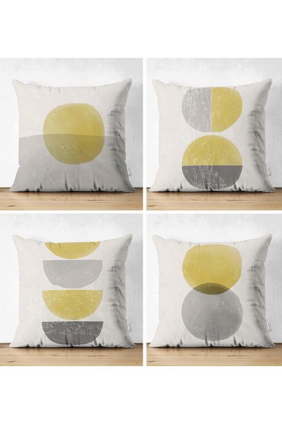 Realhomes Set de 4 huse de perne din piele întoarsă imprimate digital cu desen abstract, culoare pastel, design special