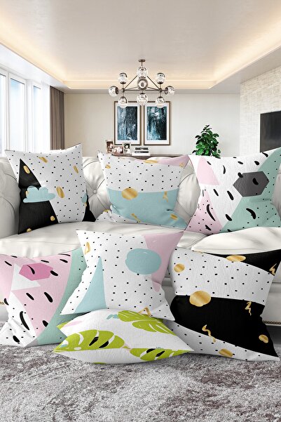 Realhomes Набір з 7 двосторонніх кольорових подушок з геометричним малюнком, золотими деталями та цифровим принтом