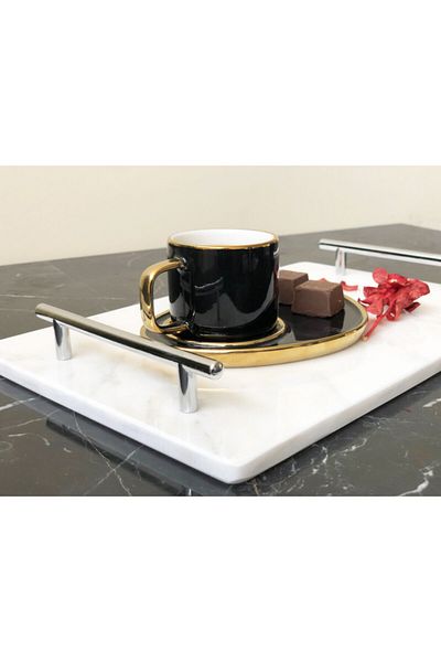 Modestmar صينية من الرخام الطبيعي بمقبض نحيف فضي مقاس 20 × 30 سم