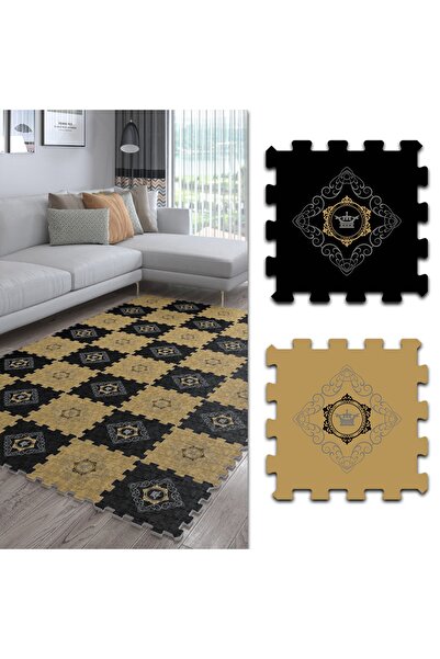 Genel Markalar Kahverengi Siyah Dekoratif Salon Halısı Ths25 | Yapboz Halı | ...