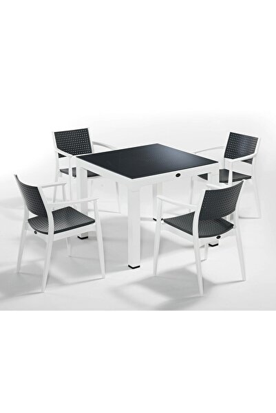 Novussi Seginus 4'lü Bahçe Takımı Camlı Set - Beyaz/Antrasit