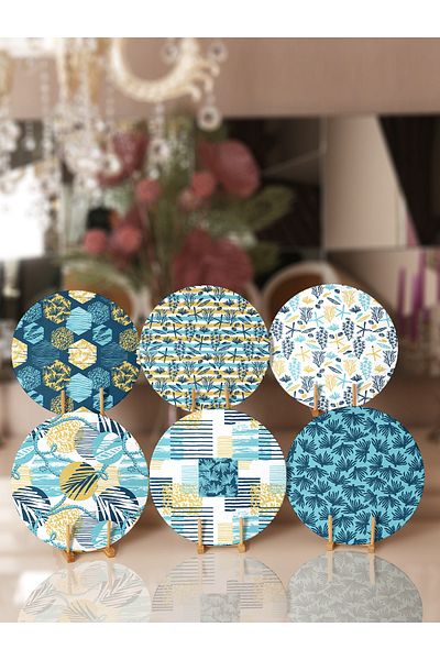 Realhomes Farfurie cu design special cu plante de mare colorate din 6 bucăți și pat de loc