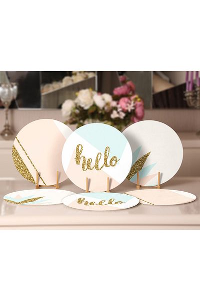 Realhomes Σετ 6 Hello Gold Λεπτομερείς πλάκες και σουπλά με μοτίφ ειδικής σχεδίασης