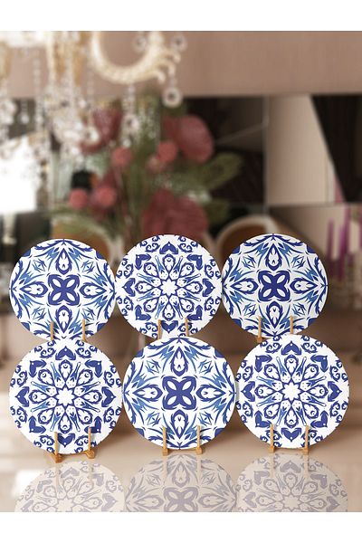 Realhomes Încărcător cu design special cu mandala albastră din 6 bucăți și pat de loc