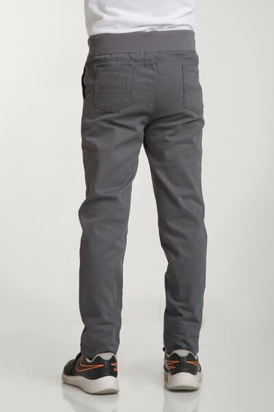 nacar çarşı Unısex Çocuk Rıbana Bel Açık Gri Canvas Okul Pantolonu