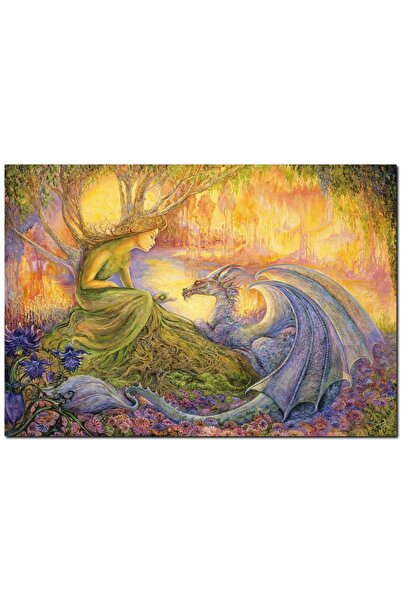 Cakatablo Ahşap Tabloağaç Kız Ve Ejderha Mistik Tablo (25x35 Cm Boyut)