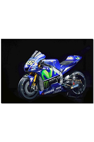 Cakatablo Ahşap Tabloyamaha Eneos Mavi Yarış Motorsikleti Karanlık Arkaplan (...