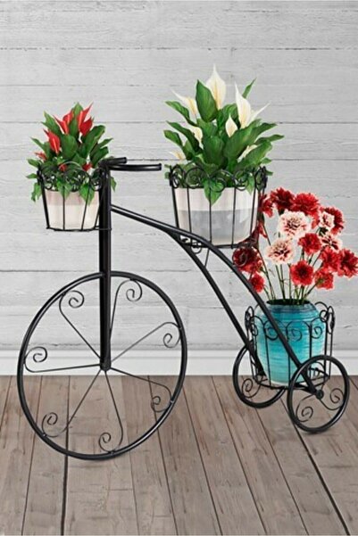 Olgun Home Bisiklet Ferforje Çiçeklik Saksılık Siyah Çiçeklik 60x81 Cm Paslan...
