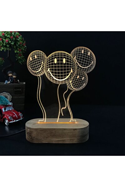 Hediyeiste Doğum Günü Hediyesi Emoji Gülen Yüz Tasarım 3d Led Gece Lambası