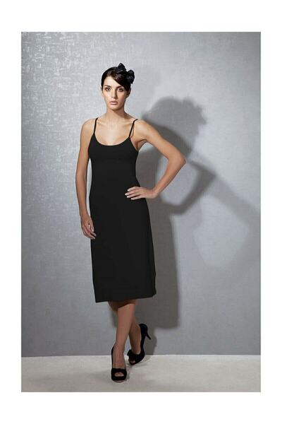 Pimody Γυναικείο μονόχρωμο μαύρο κάτω φόρεμα με λουράκια Doreanse 11129