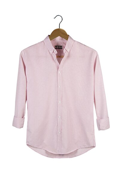 VEAVEN Erkek Kırmızı Ince Dik Çizgili Uzun Kollu Slimfit Gömlek