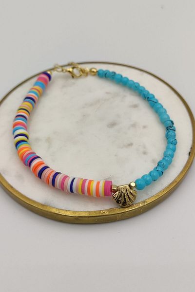 fuya design Blue Oyster Detailed Fimo Blue Bead Anklet