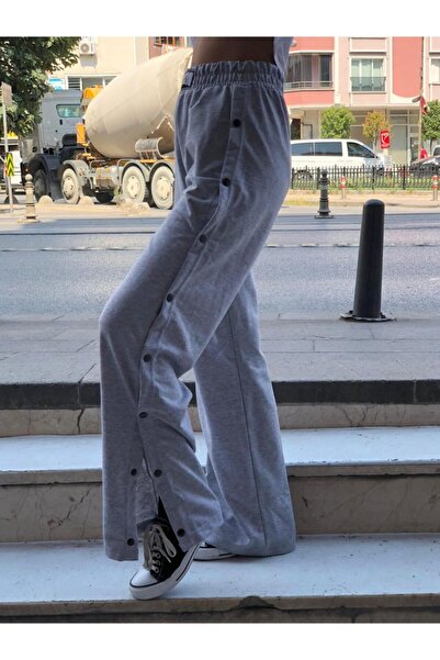 CNG MODA Kadın Gri Yandan Çıtçıtlı Eşofman Altı