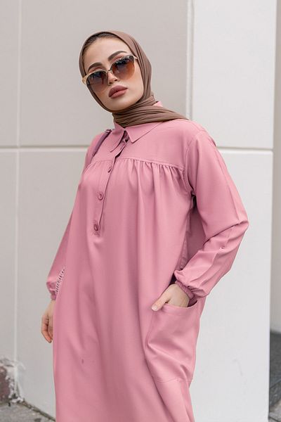 benguen 8222 Model - Powder Tunic with Slits and Drawstrings