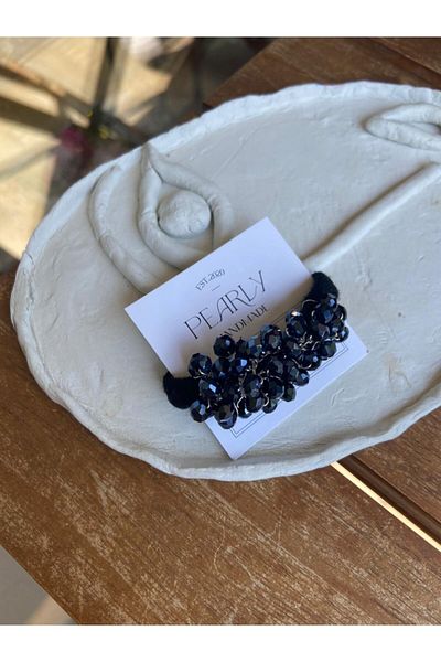 Pearly Handmade (G) μπλε Navy Blue Crystal Hair Elastic Scrunchy