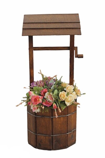 Rutkay Wood El Yapımı Ahşap Dekoratif Bahçe Süsü Çiçeklik Kuyu