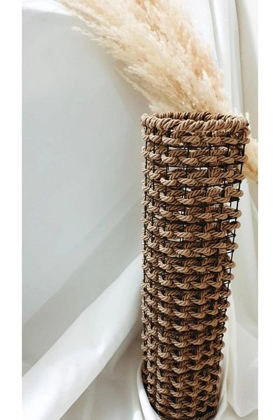 Egindra 50 cm Gold Colored Metal Wire Pampas Vase - Rope Braided, Special Design
