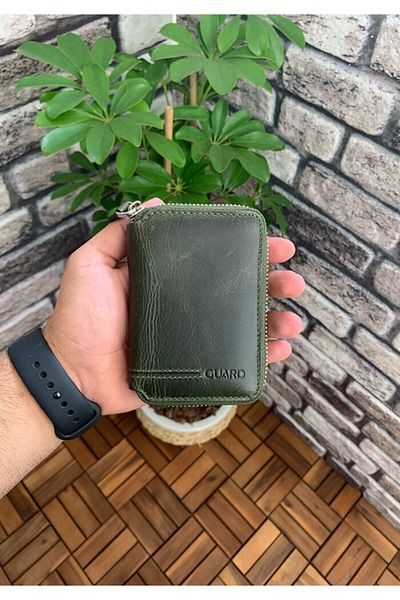 Guard Leather Μίνι πορτοφόλι Guard Zipper Khaki Green Leather