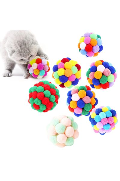 Sdypet Colorful Pompom and Rattle Ball Cat Toy 7 cm - 1 Piece