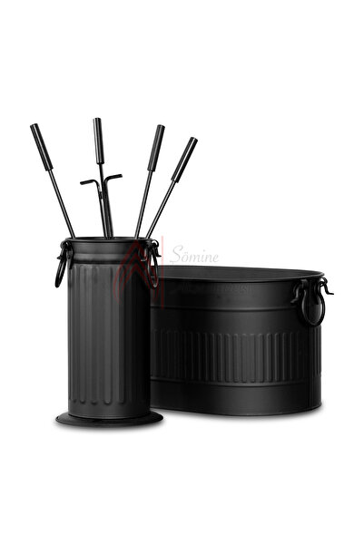 Şömine Aksesuarcısı Siyah Şık Ve Kaliteli Oval Şömine Aksesuar Seti , 2'li Ko...