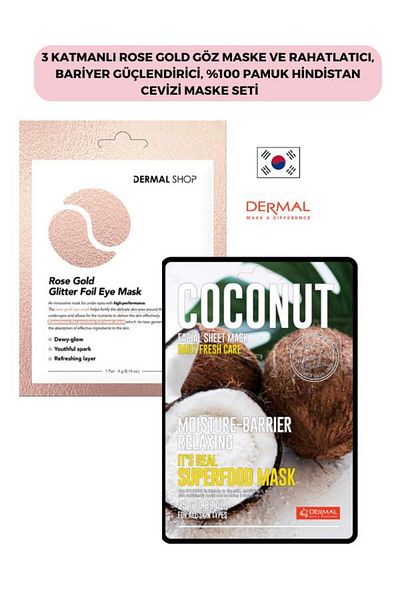 Dermal Rose Gold 3-Layer Eye Mask and Barrier - Strengthening 100% Cotton Coconut Mask
