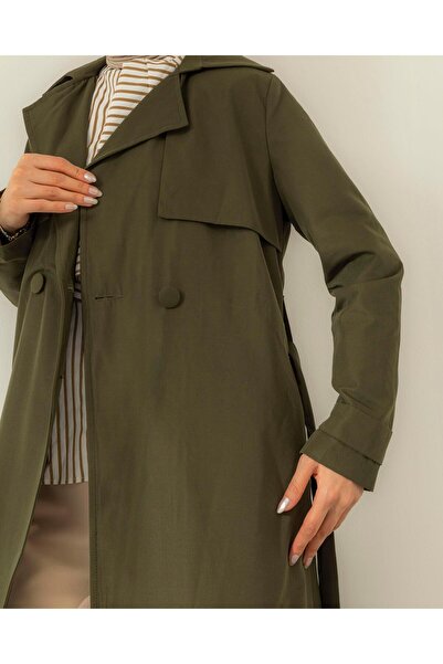 Meri Store Kol Ucu Apoletli Haki Trençkot