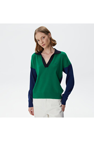 Lacoste Γυναικείο πουλόβερ με κανονική εφαρμογή με λαιμόκοψη πόλο, χρωματιστό πράσινο