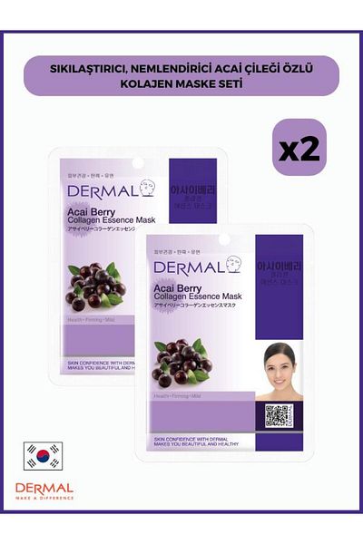 Dermal 2 Pieces Acai Strawberry Extract Firming Moisturizing Collagen Mask Set
